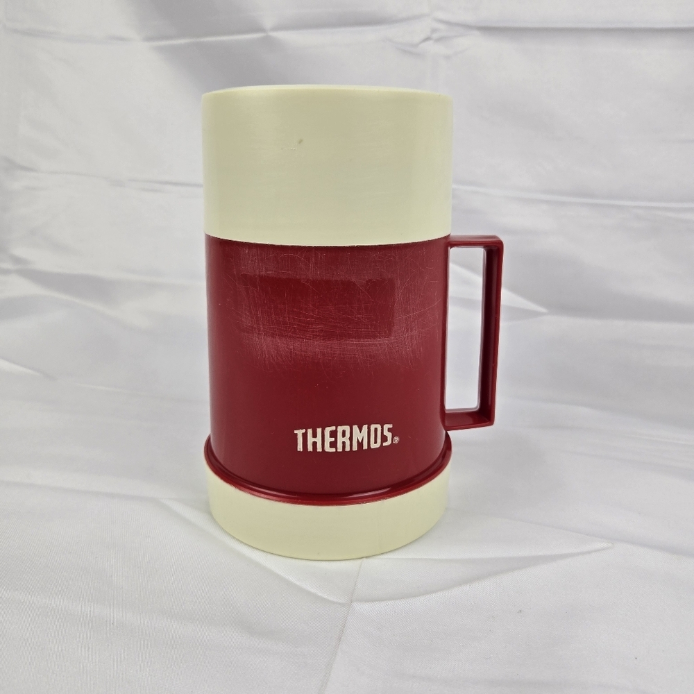 Vintage Thermos Red Insulated Food Flask Model 710-711 Plastic Retro Farmhouse